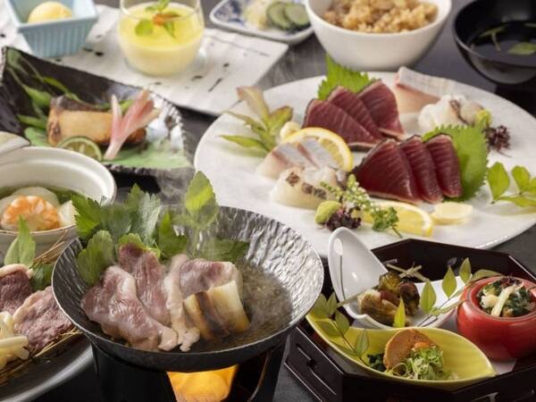 【土地の恵み会席/冬の一例】一番人気。旬の高知県産食材をふんだんに使用したスタンダードコース