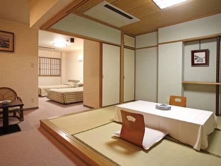 【本館和洋室】和室6畳とベッド2つの、広さも充分な和洋折衷を取り入れた人気客室。