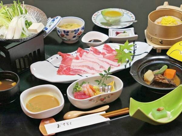 【薩摩豚会席/例】御造り3種や薩摩豚しゃぶしゃぶ、黒豚の豚骨煮、釜飯せいろ蒸しなど