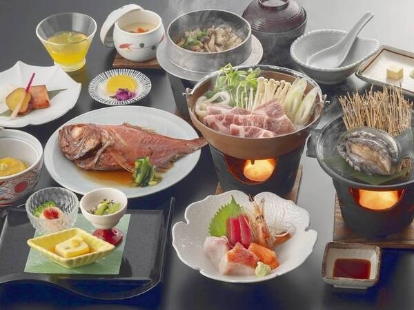 【白波会席/例】あわびの踊り焼き・金目鯛の姿煮の2大メイン