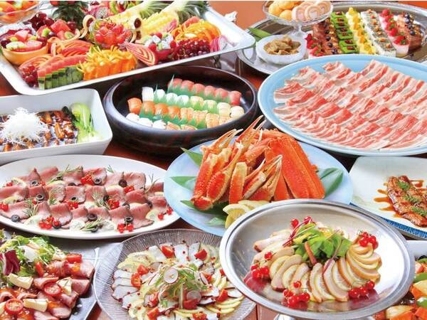夕・朝飲み放題付バイキング【夕食/例】約50種の和洋中バイキング!蟹、お寿司も食べ放題!
