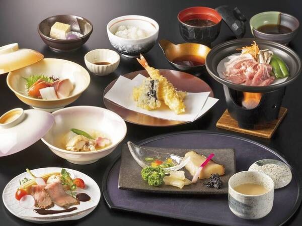 【夕食/例】箱根山麓豚の陶板焼き・天ぷら盛・お造り盛り合わせなど和会席