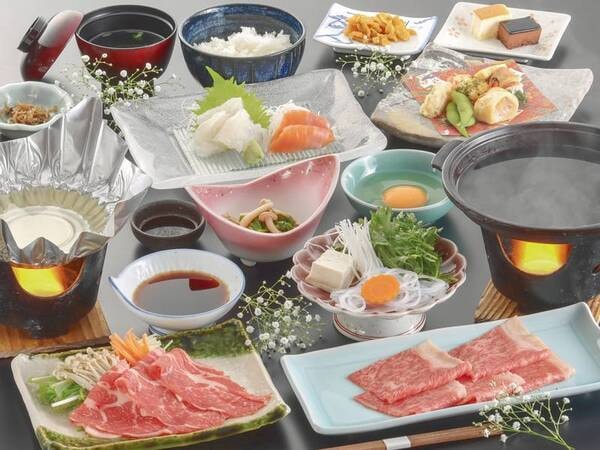 【福島牛・エゴマ豚のすき焼き＆しゃぶしゃぶ/夕食例】