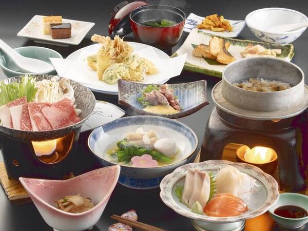 【福島牛鍋＆季節の天ぷら会席膳/夕食例】