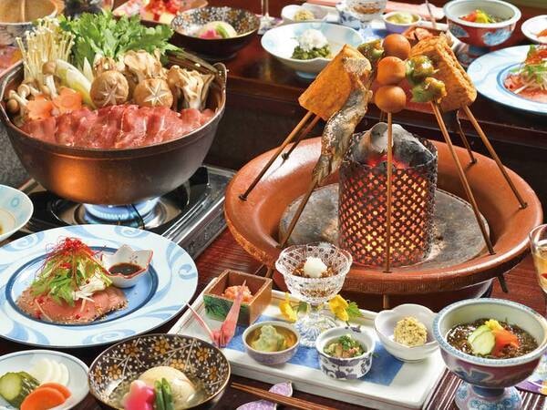 【囲炉裏風会席プラン/お鍋・囲炉裏は2名盛例】炭火を用いた串焼きや、大鍋料理をメインに