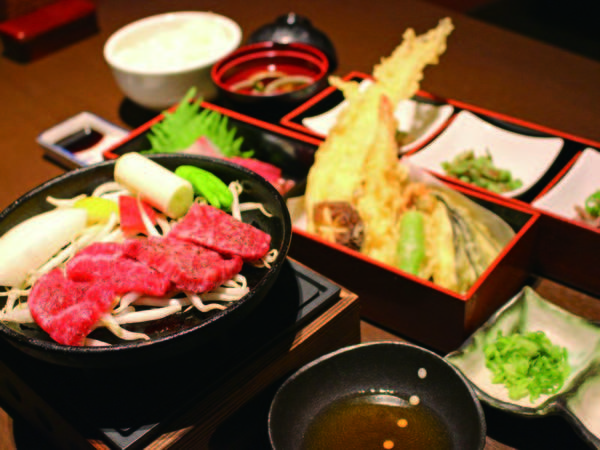 【夕食/天ぷら選択例】牛鉄板焼き＆「海鮮丼」or「天ぷら・お造りセット」を選べる