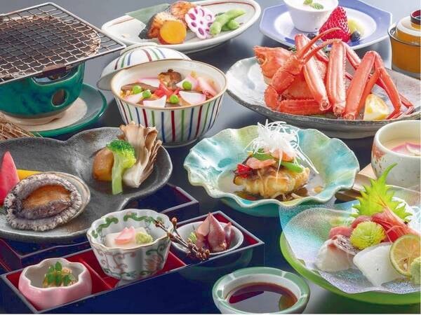 【★選べる鮑or琥珀牛「丹後味覚会席」/あわびの踊り焼きを選択した際の写真一例】