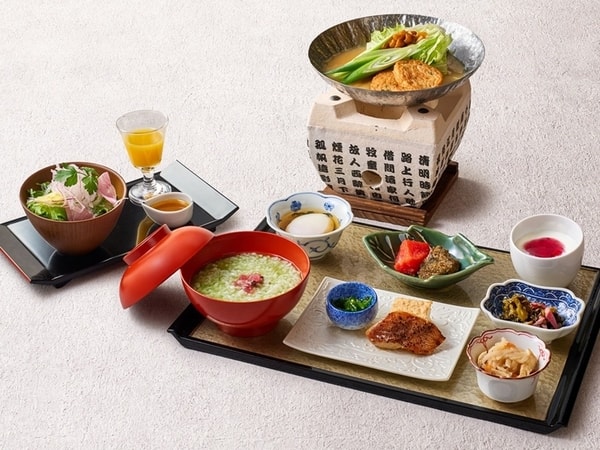 選べるご飯（冷やし抹茶粥）と相性抜群なご飯のお供を添えた京朝食（2026年6月11日～9月7日）朝食イメージ