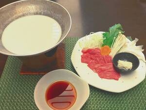 引き上げ湯波と、栃木のブランド牛「とちぎ和牛」のしゃぶしゃぶ（例）