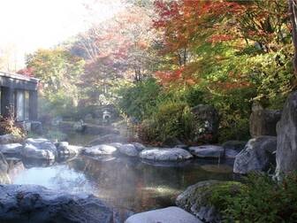 信州春日温泉　かすがの森／【白樺の湯・露天風呂】四季折々の自然を感じる露天風呂