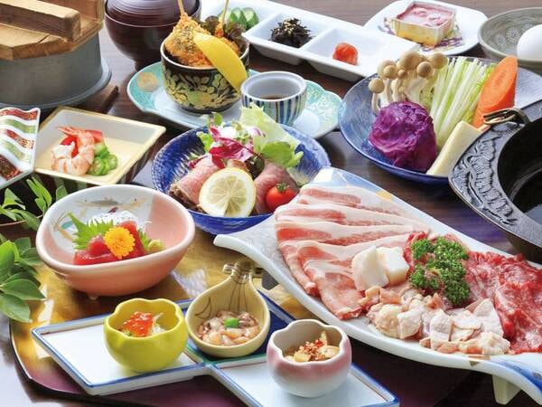 【信州3大肉食べ比べ(4人前)/例】地元ブランド肉3種をいっぺんに味わえる人気の鍋をメインにした会席