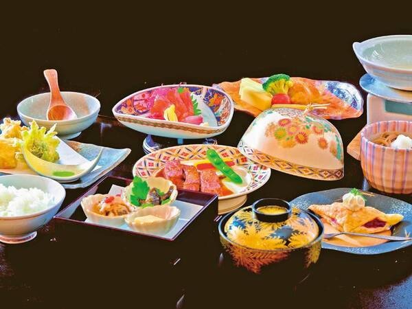 【信州牛付量控えめ会席/例】目でも舌でも楽しめると好評な、彩り豊かなお料理を個室会場で
