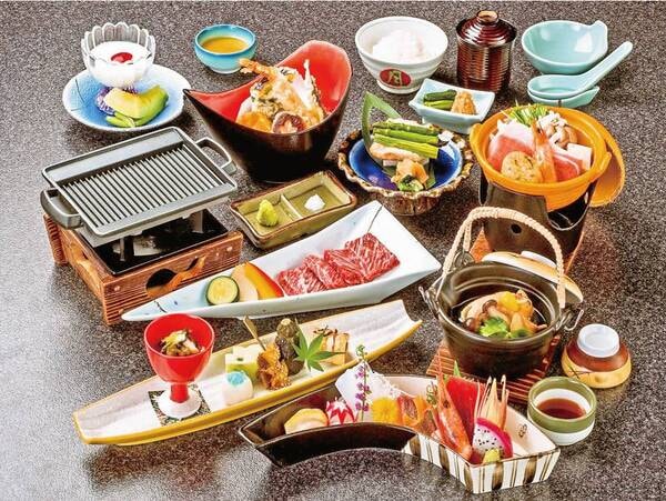 【天心基本会席/例】信州プレミアム牛ステーキの他、料理長が厳選した季節ごとの食材を採り入れた各種料理を愉しめる、約11品の会席料理