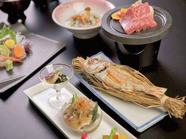 【山海美食の饗宴/夕食イメージ/例】『村上牛』『鮑』『のど黒』をメインに、村上の厳選食材をご堪能頂ける贅沢会席