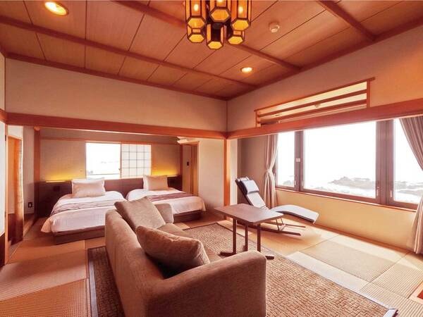【露天風呂付き客室/初音】/寝室からも日本海を一望/例