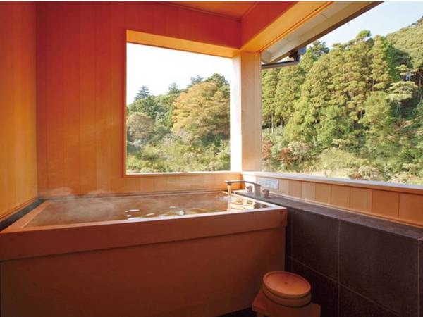 【本館・檜風呂付洋室「名月の間」/例】眺望も楽しめる檜の展望風呂付き
