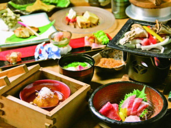 【夕食/例】『青竹懐石』富士の国ポークの陶板焼き・お造り盛など美しい和懐石