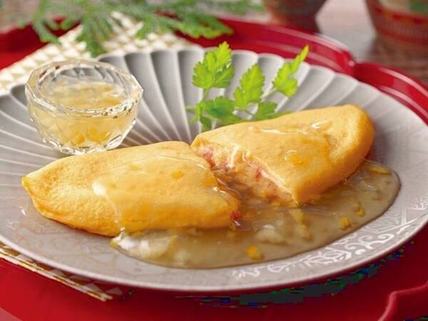 【朝食】かにカマ入りオムレツ のどぐろソース/例
