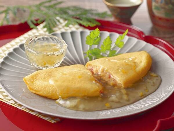 カニづくしバイキング_カニかま入りオムレツ のどぐろ出汁の和風ソース/例