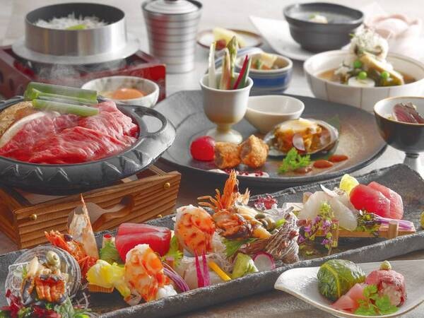 【特別会席/3~5月一例】熊野牛のすき焼き・蒸し鮑と熊野牛ミンスミートカツ・伊佐木と紀州ひろめの薯蕷蒸し等/お造りは2名盛/例