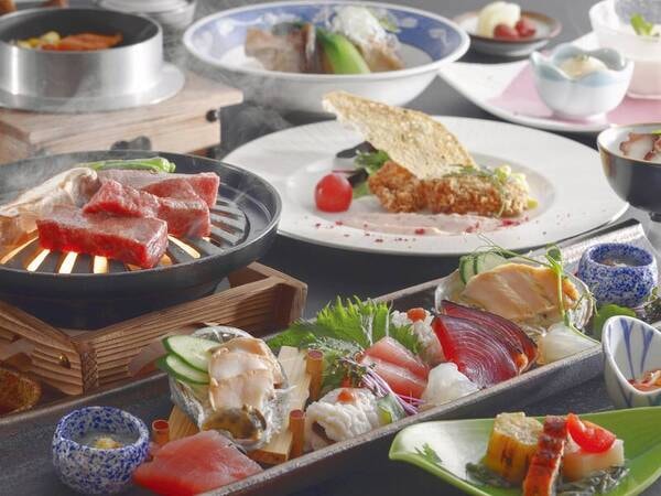 【特別会席/6~8月一例】熊野牛厚切り鉄板焼・アコウダイの煮付け・鮪ほほ肉カツレツ・焼き穴子ととうもろこしの釜飯等