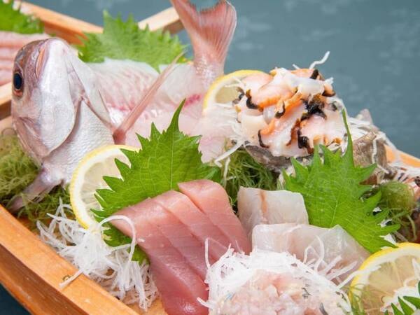 *地魚刺身船盛／地元伊東港で水揚げされた新鮮なお魚をご用意いたします。