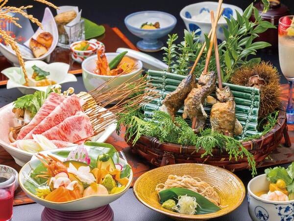 【～特製信州牛すき焼き付～はなや旬彩懐石/例】『地産信州牛』を始め『あまご』『手打ち蕎麦』『地野菜』等、食の宝庫[信州]のもたらす四季折々の美味を＜純創作料理＞としてご提供