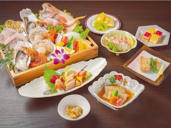 気仙沼海鮮浜焼き会席　春のイメージ（時期、仕入れによって変更の場合あり）※焼き物は2名盛