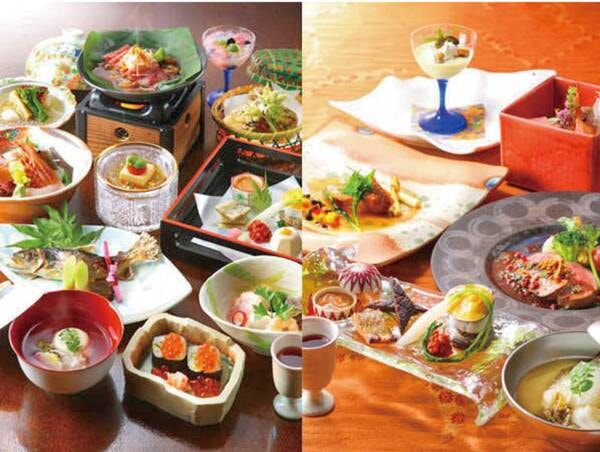 【夕食の創作懐石/例】健康長寿への願いが込められた百命水を使い、素材にこだわって仕上げる創作懐石をご用意いたします。