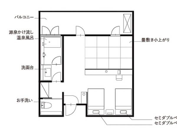 C-TYPE:温泉風呂付和洋室ツイン間取り
